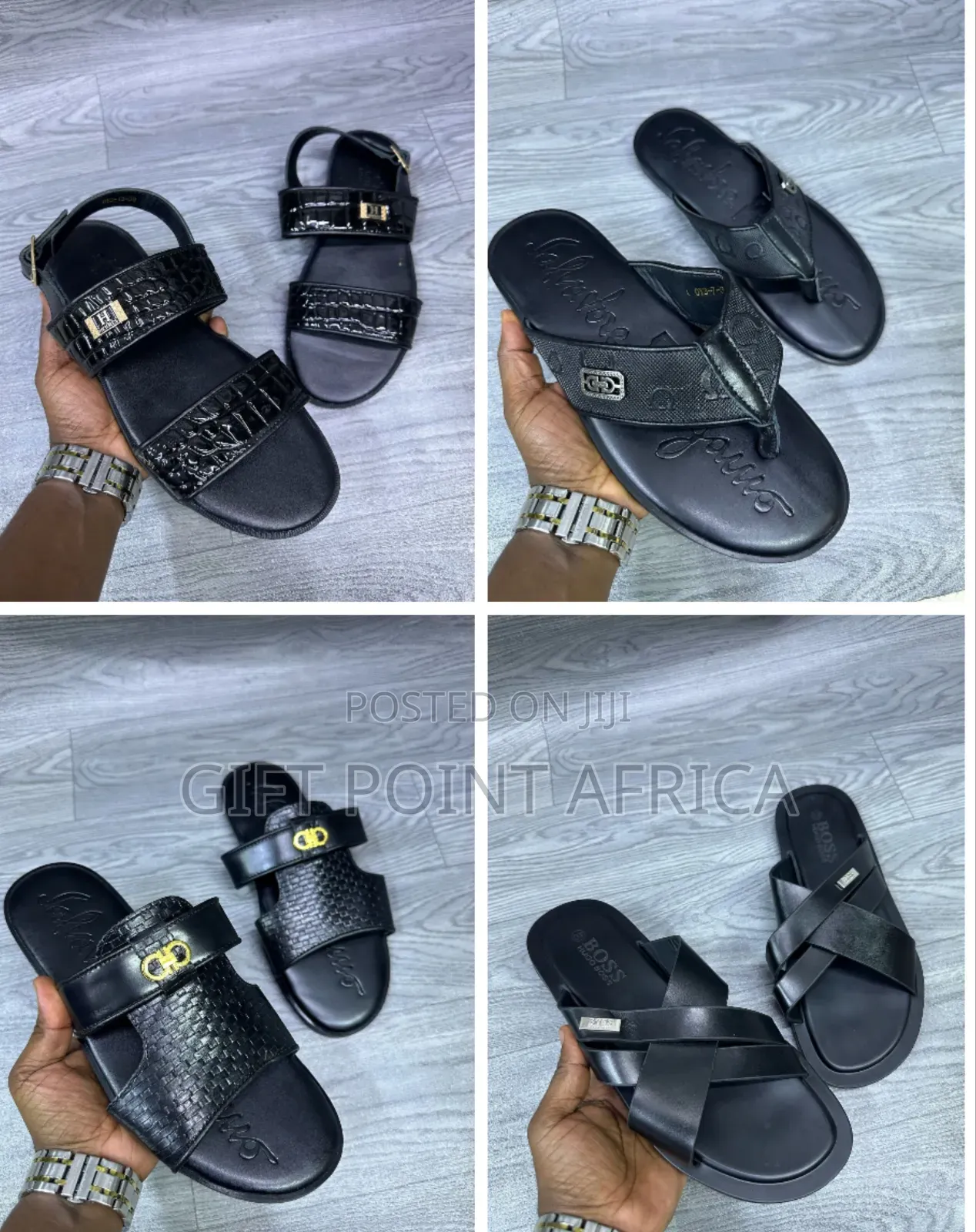 Black Leather Sandals for Men