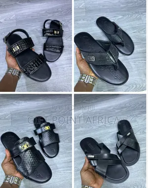 Black Leather Sandals for Men