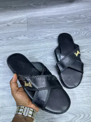 Black Leather Sandals for Men