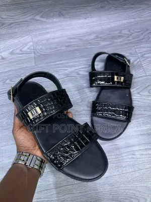 Black Leather Sandals for Men