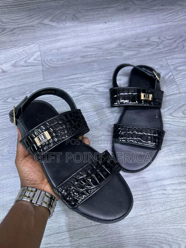 Black Leather Sandals for Men - thumbnail 4