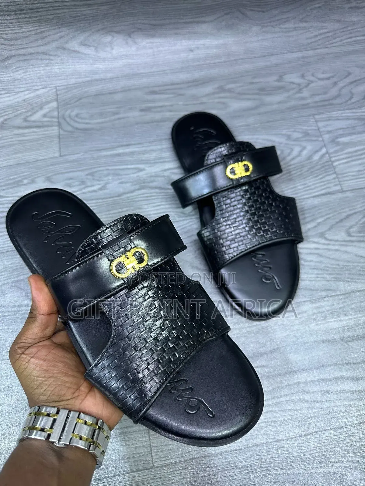 Black Leather Sandals for Men