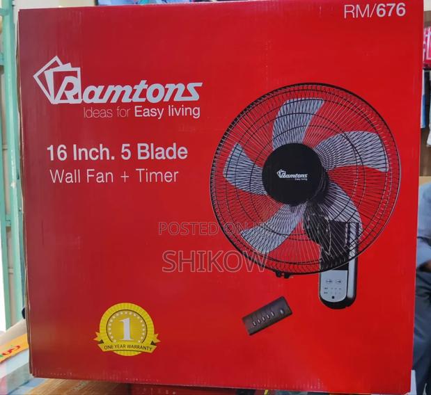 Ramtons 16" Wall Fan 5 Blades With Remote