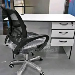 White Office Desk Table And Office Mesh Chair