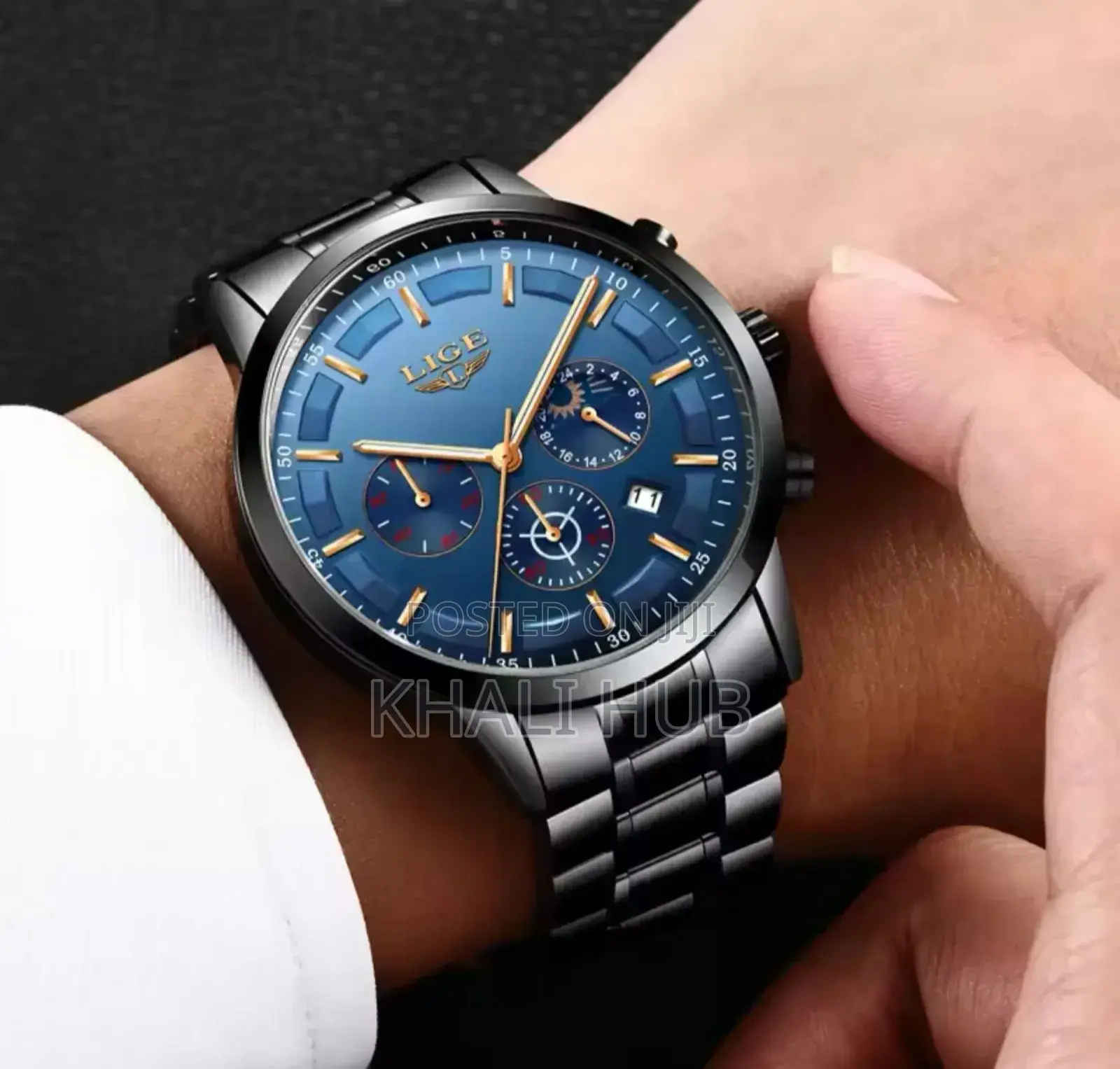 Lige Watch Lige Black Blue Chronograph Watch