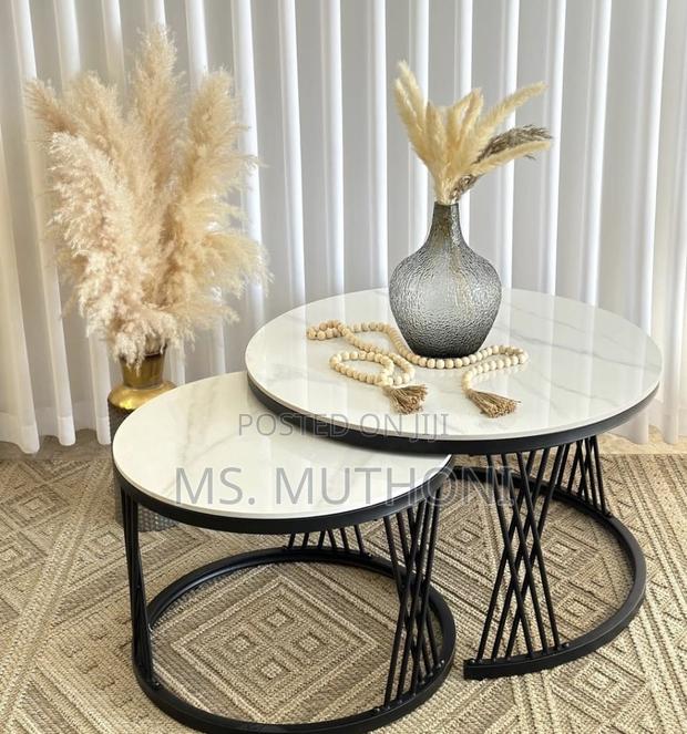 White Modern Luxury 2in1 Marble Nesting Tables. - main view