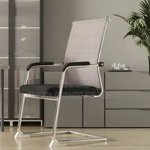 Office Chairs:Mesh Chair With Silver Frame and Armrests