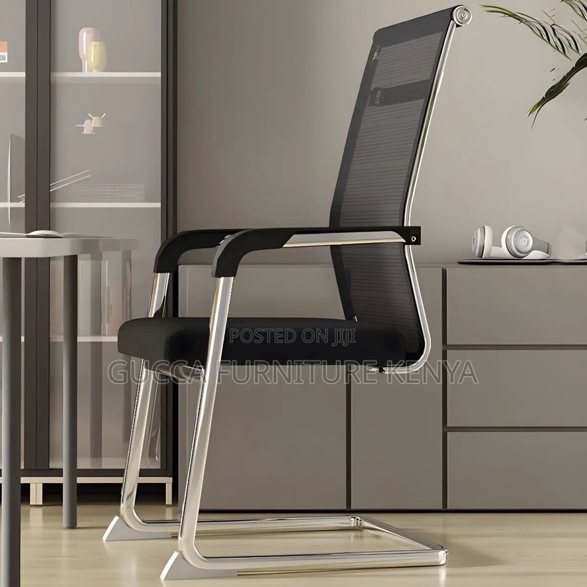 Office Chairs:Mesh Chair With Silver Frame and Armrests