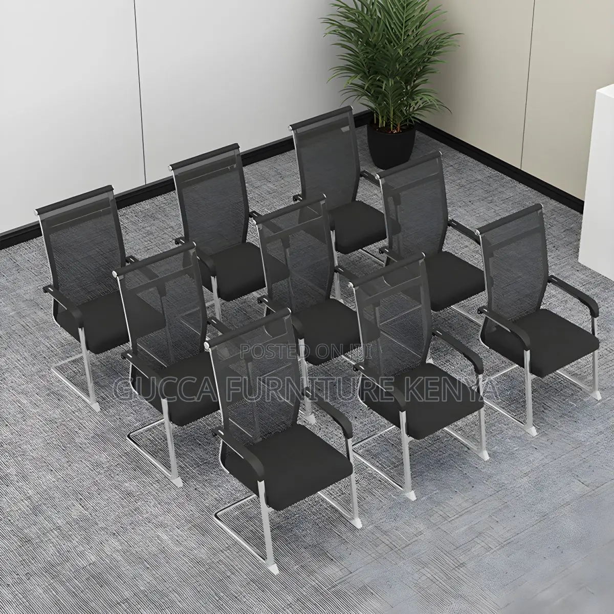 Office Chairs:Mesh Chair With Silver Frame and Armrests