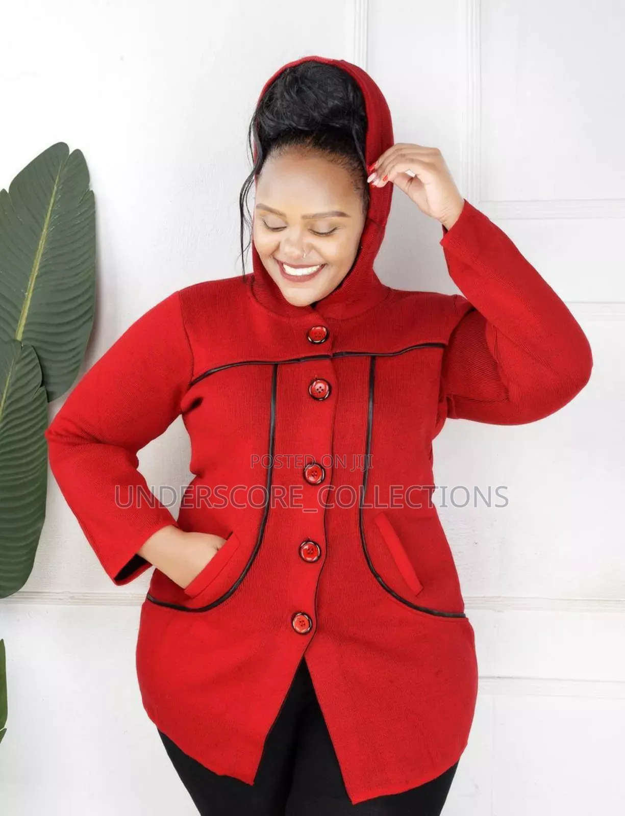 Red Sweater With Leather Stripes
