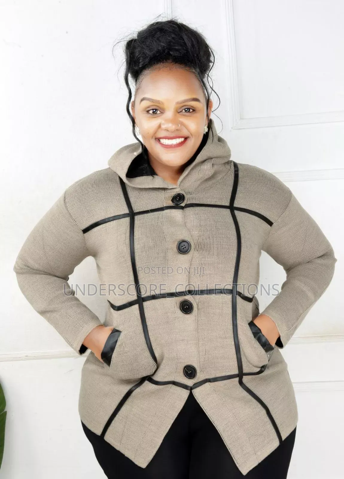 Brown Sweaters With Leather Strips