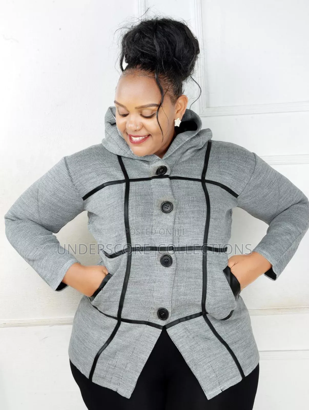 Gray Sweaters With Leather Strips