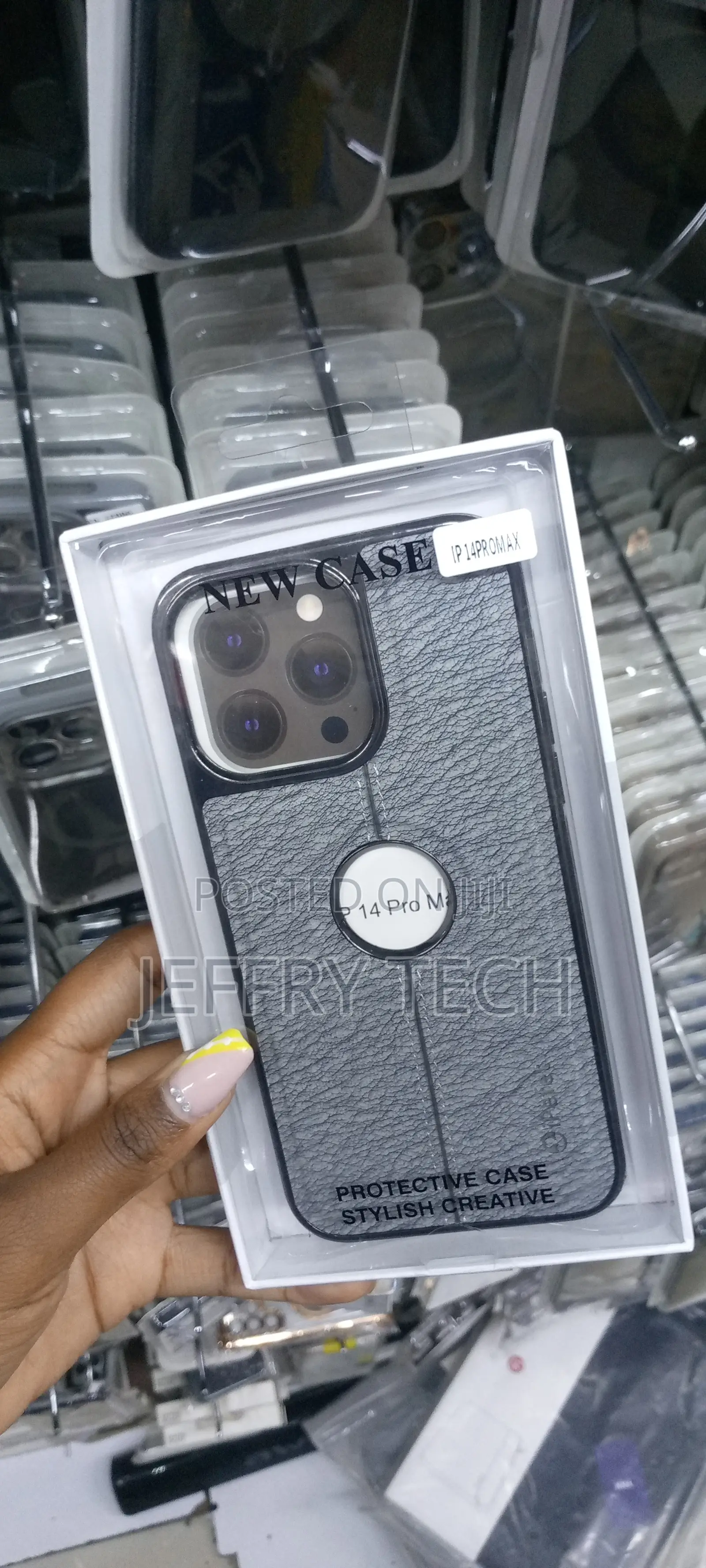 Gray Leather Case for iPhone 14 Pro Max With Slim Logo Cut