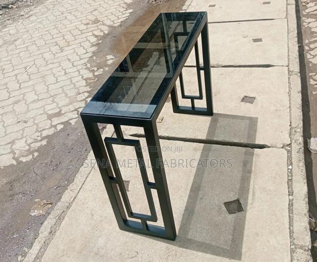 Glass Console Table Brushed Gold Podwer Coating. - thumbnail 3