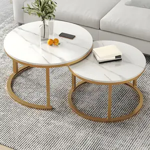 Coffee Tables:Marble Top Metal Frame Round Coffee Table