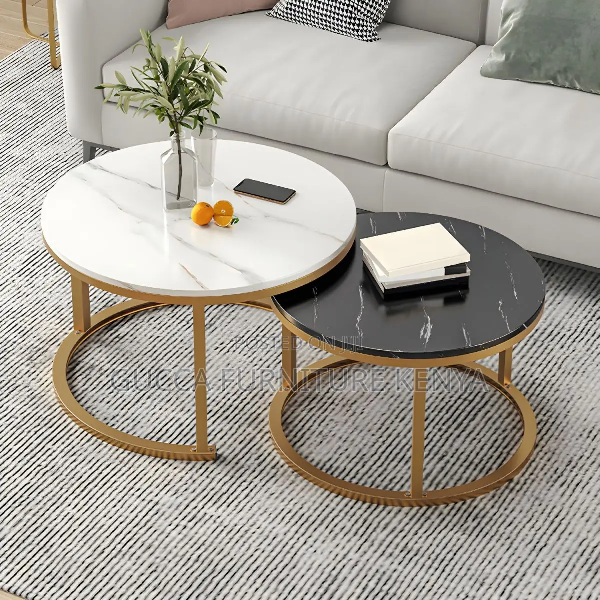 Coffee Tables:Marble Top Metal Frame Round Coffee Table