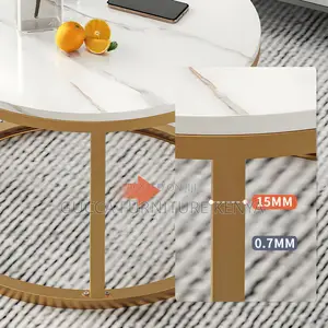 Coffee Tables:Marble Top Metal Frame Round Coffee Table