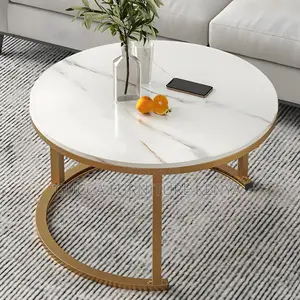 Coffee Tables:Marble Top Metal Frame Round Coffee Table