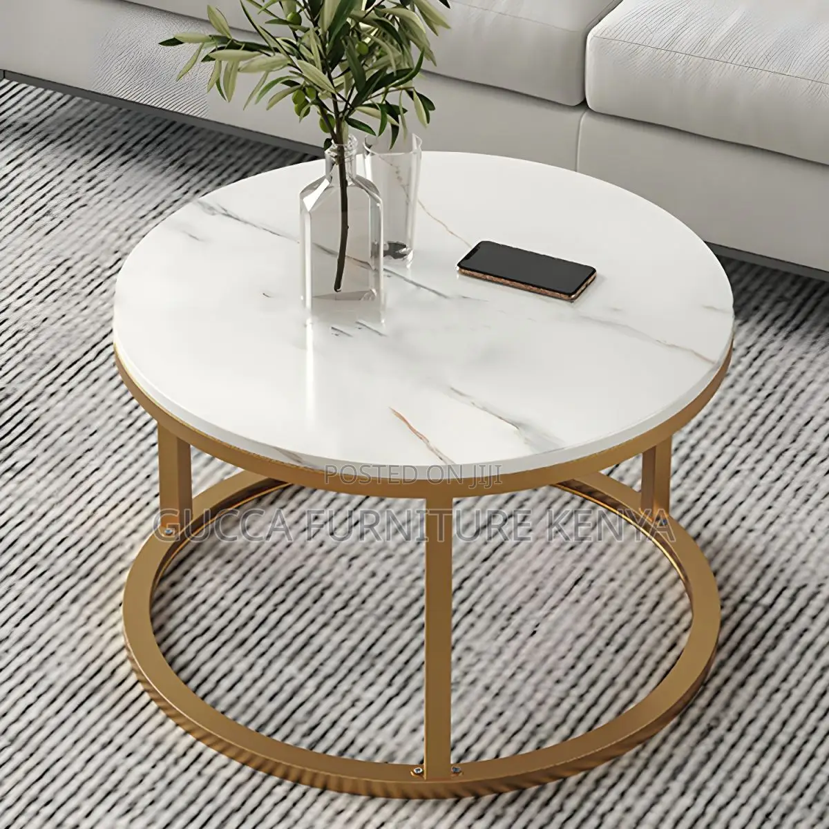 Coffee Tables:Marble Top Metal Frame Round Coffee Table