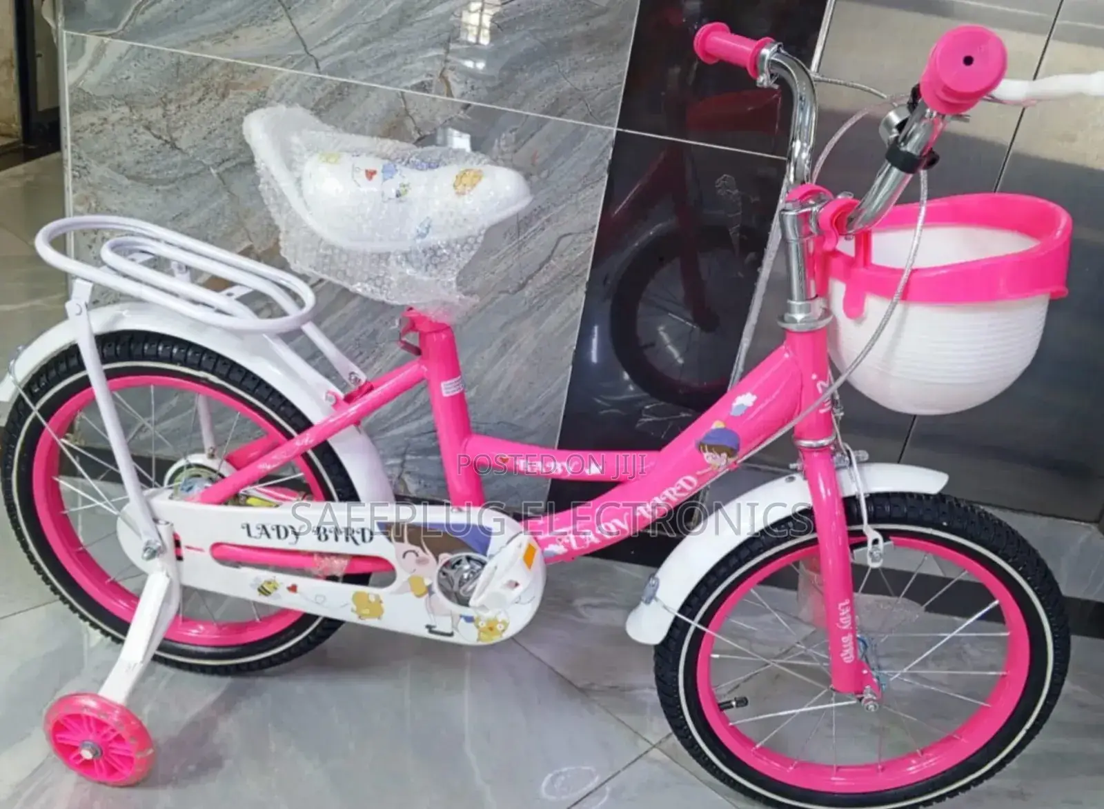 White-Pink With Training Wheels - Size 16" Girls Bicycle