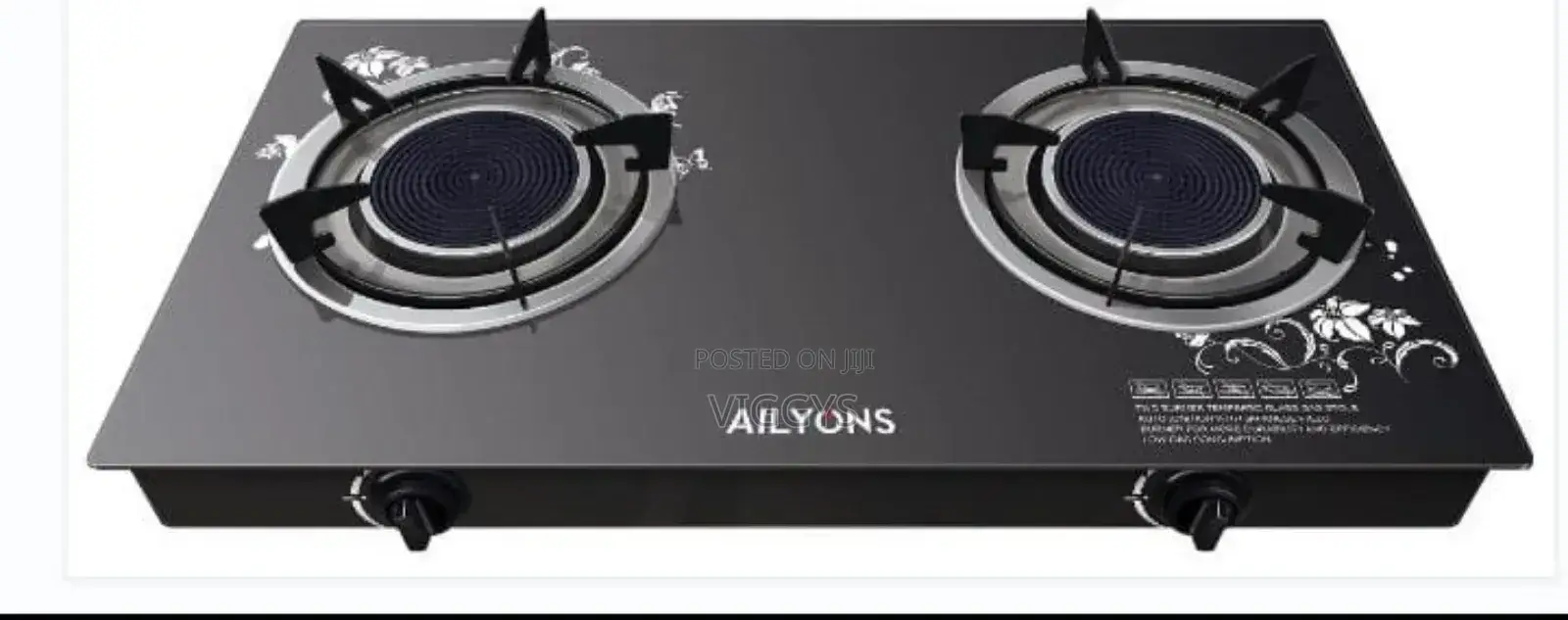 Ailyons 2 Burner Glass Top Gas Cooker Infrared Burner