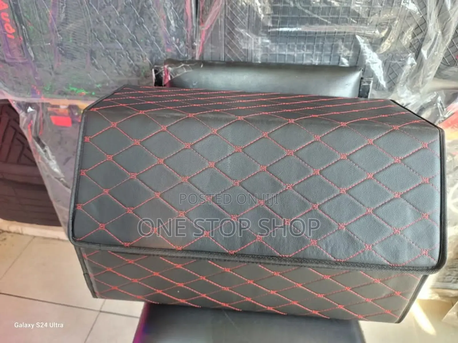 Red Stitches Black Leather Rear Boot Trunk Boot Organizer