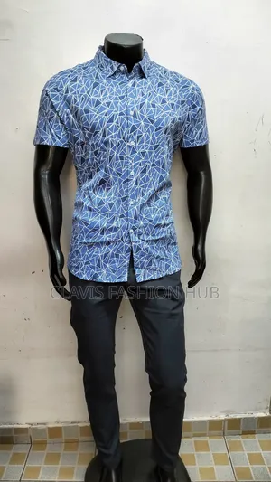 Blue Decorated Men Shirts-Casual