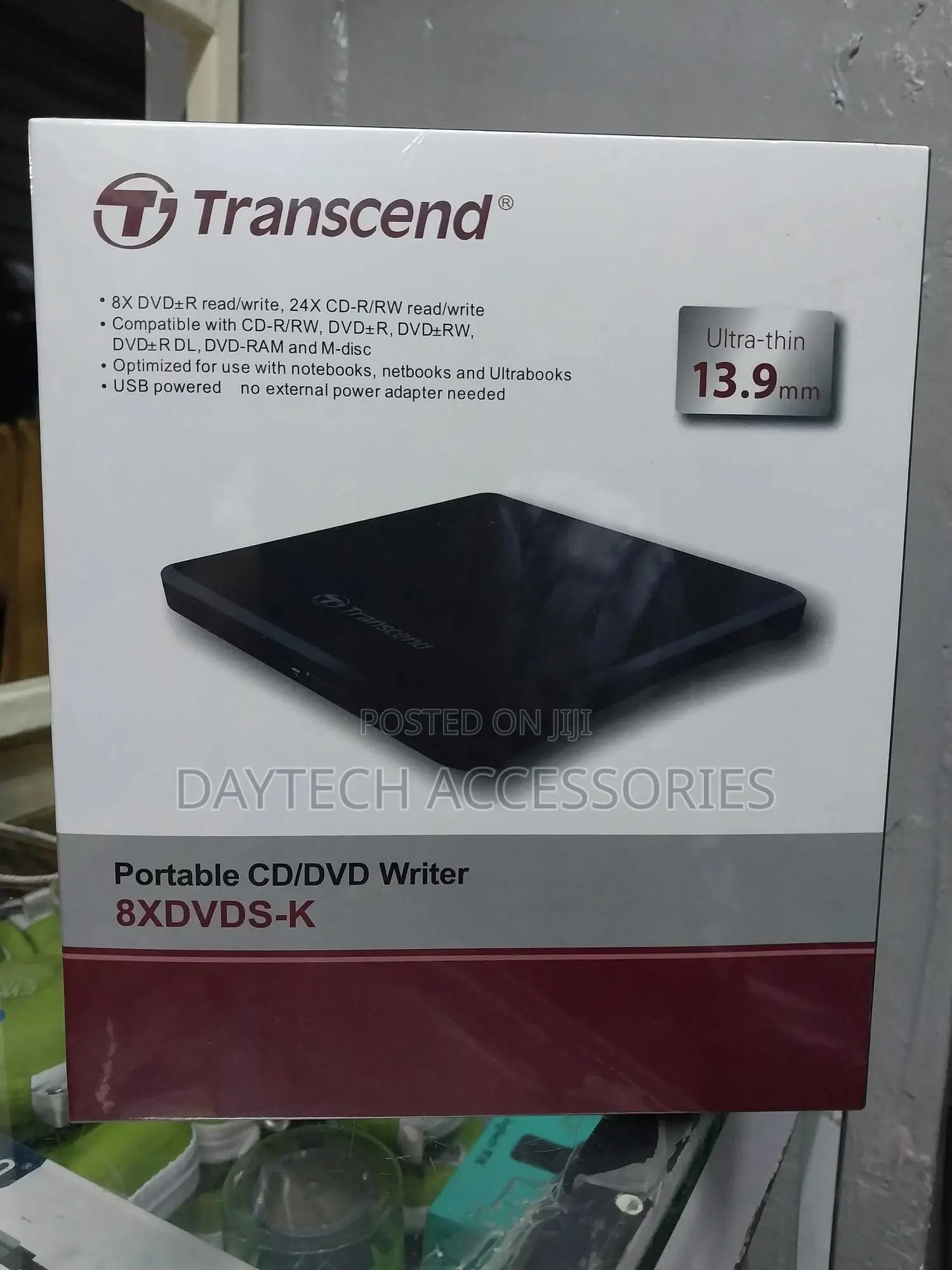 Transcend Slim Portable DVD Writer - Ts8xdvds-K