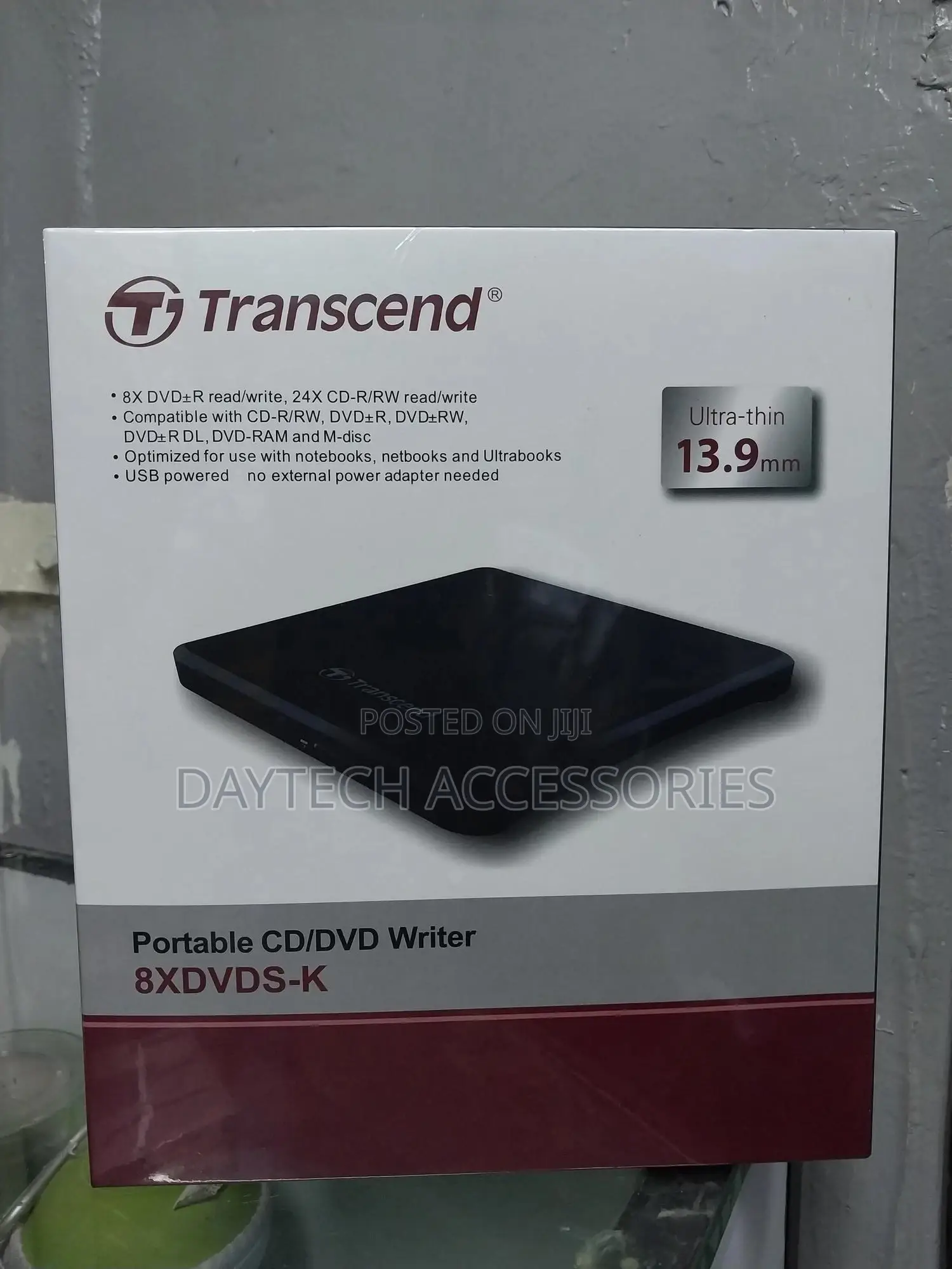 Transcend Slim Portable DVD Writer - Ts8xdvds-K