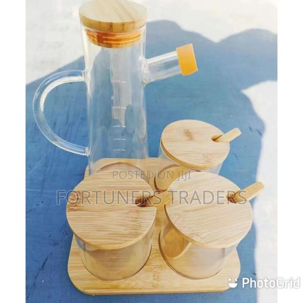 Oil Jar Set With Bamboo Stand