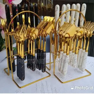 Heavy Marble Gold Cutlery Sets-24pcs