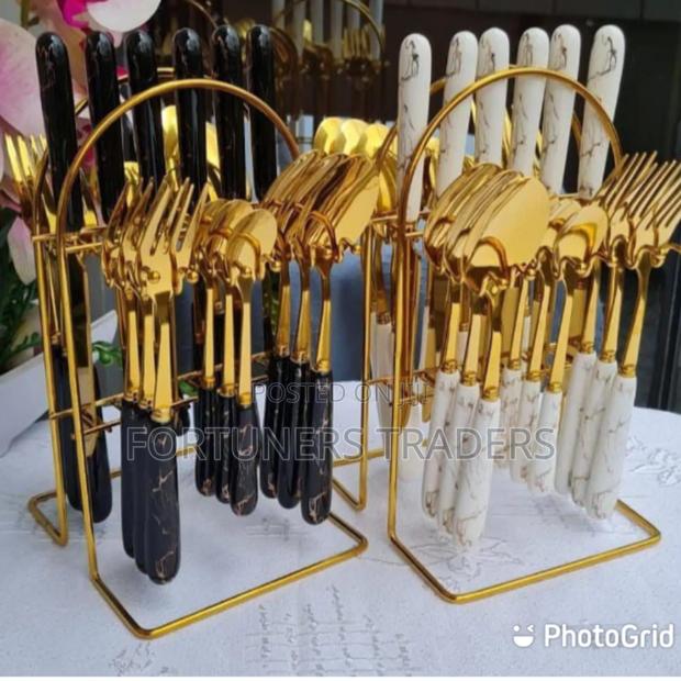 Heavy Marble Gold Cutlery Sets-24pcs - main view