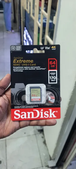 New Sandisk 64gb Extreme Uhs-I SDXC Memory Card (Class 10).