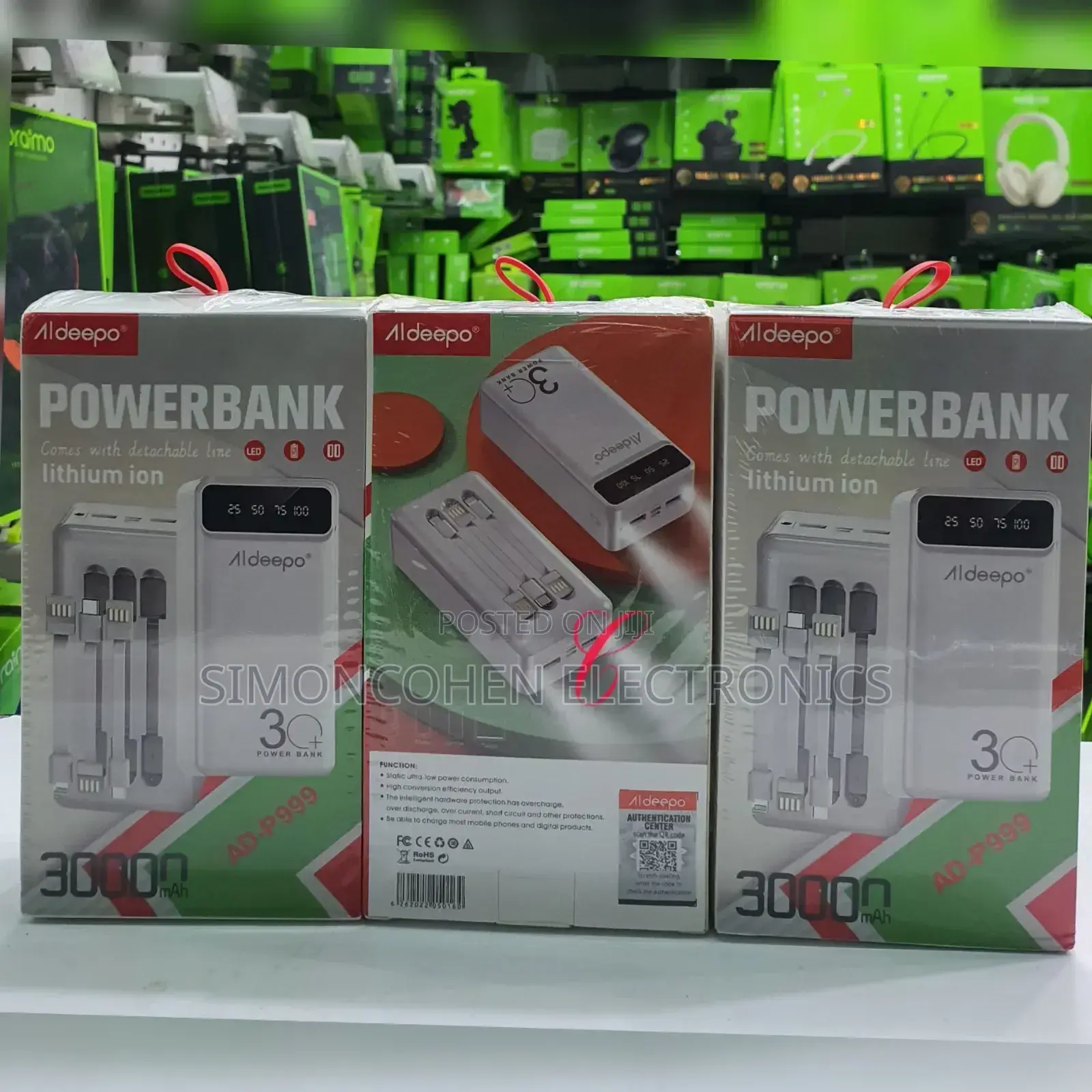 Aldeepo Power Bank With 3 Cables