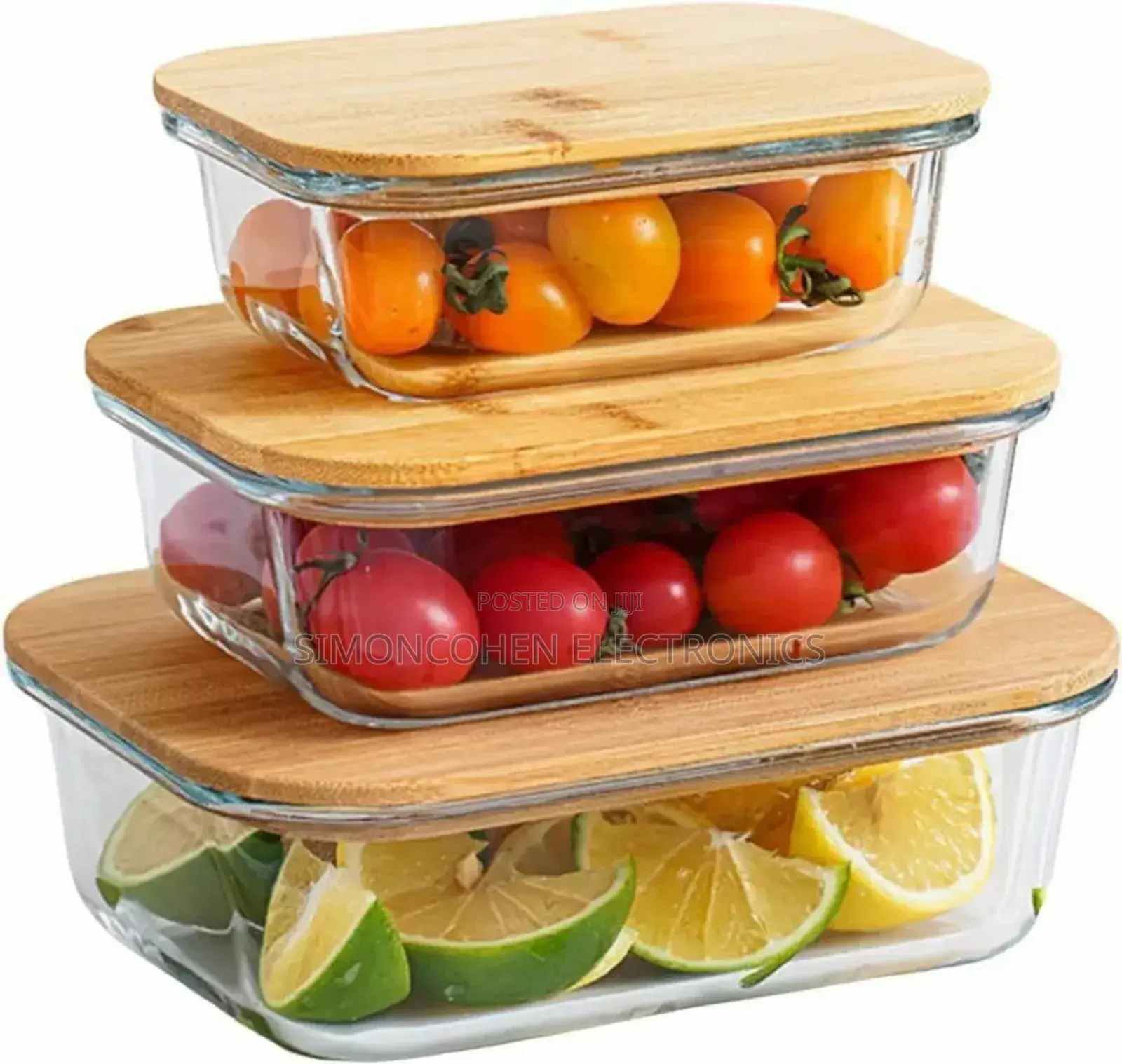 3pcs Glass Bowl Storage Containers With Bamboo Lid