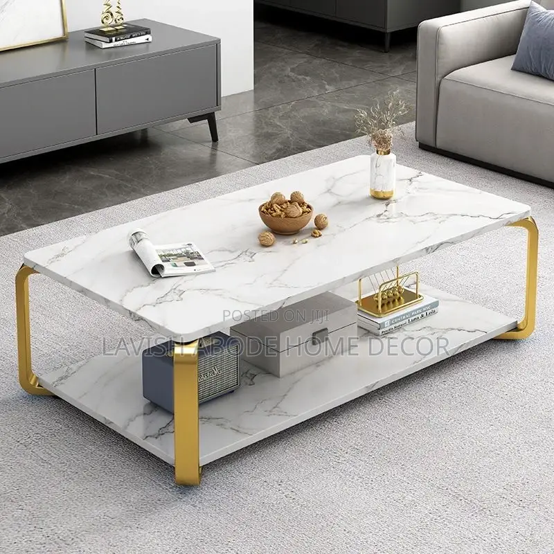 Modern Rectangular 2 Layer Marble Living Room Coffee Table