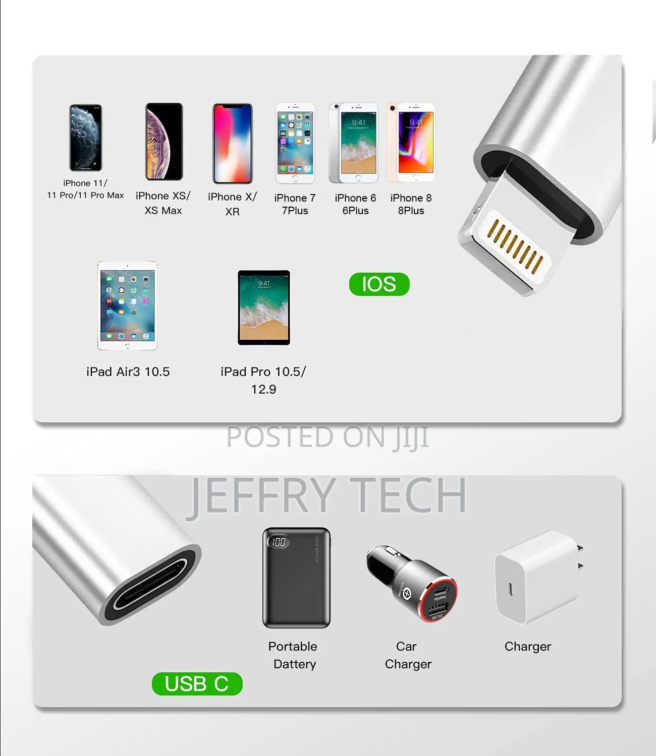 Usb C Female to Lightning Male Adapter, Support Charging, A