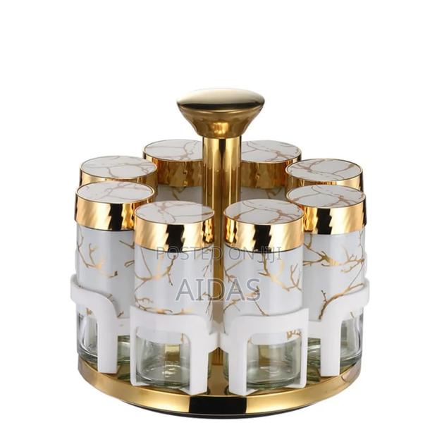 Marble Rotating Stainless Steel Glass Condiment Spice Jar