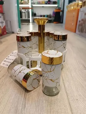 Marble Rotating Stainless Steel Glass Condiment Spice Jar