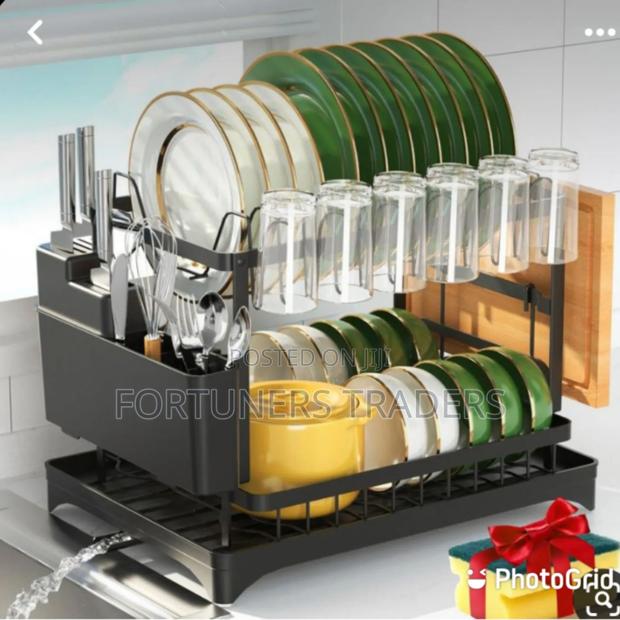 Dish Drying Rack Black With Drain Board - main view