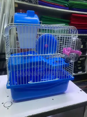 Double Deck Hamster Cage With Hamster Wheel - Blue Colour