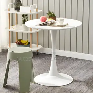 Dining Tables:Tulip Metal Base Round White Dining Table