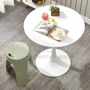 Dining Tables:Tulip Metal Base Round White Dining Table