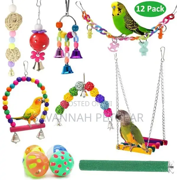 12pack Parrot Chew Set Colorful Rattan Hanging Bird Toys
