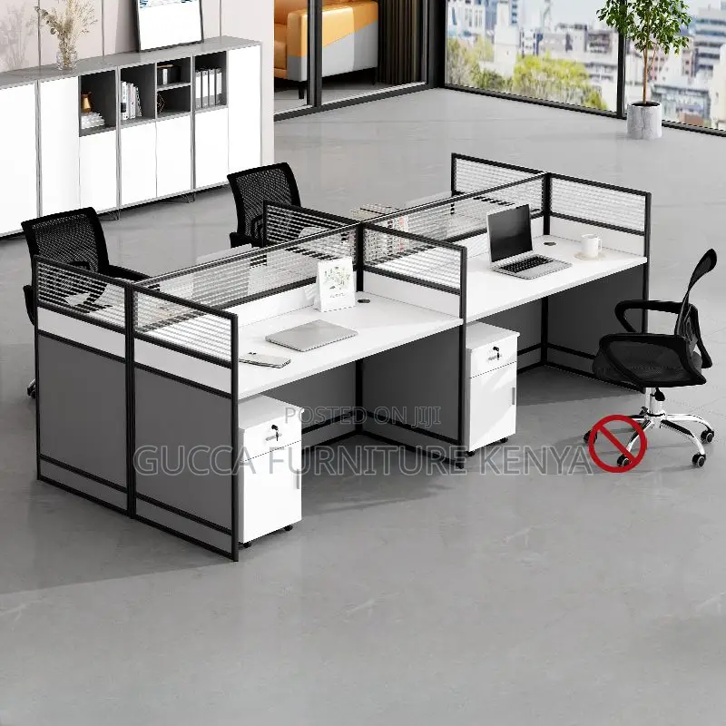 Workstations:4-Way Modern Modular White Office Workstation