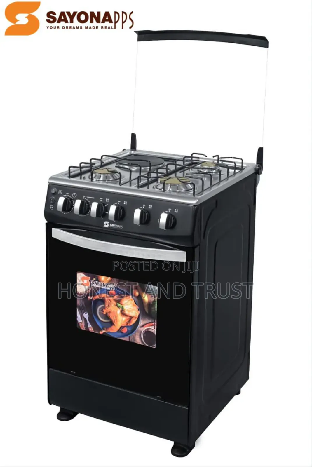 Black Sayona 3gas+1 Electric Plate Standing Cooker