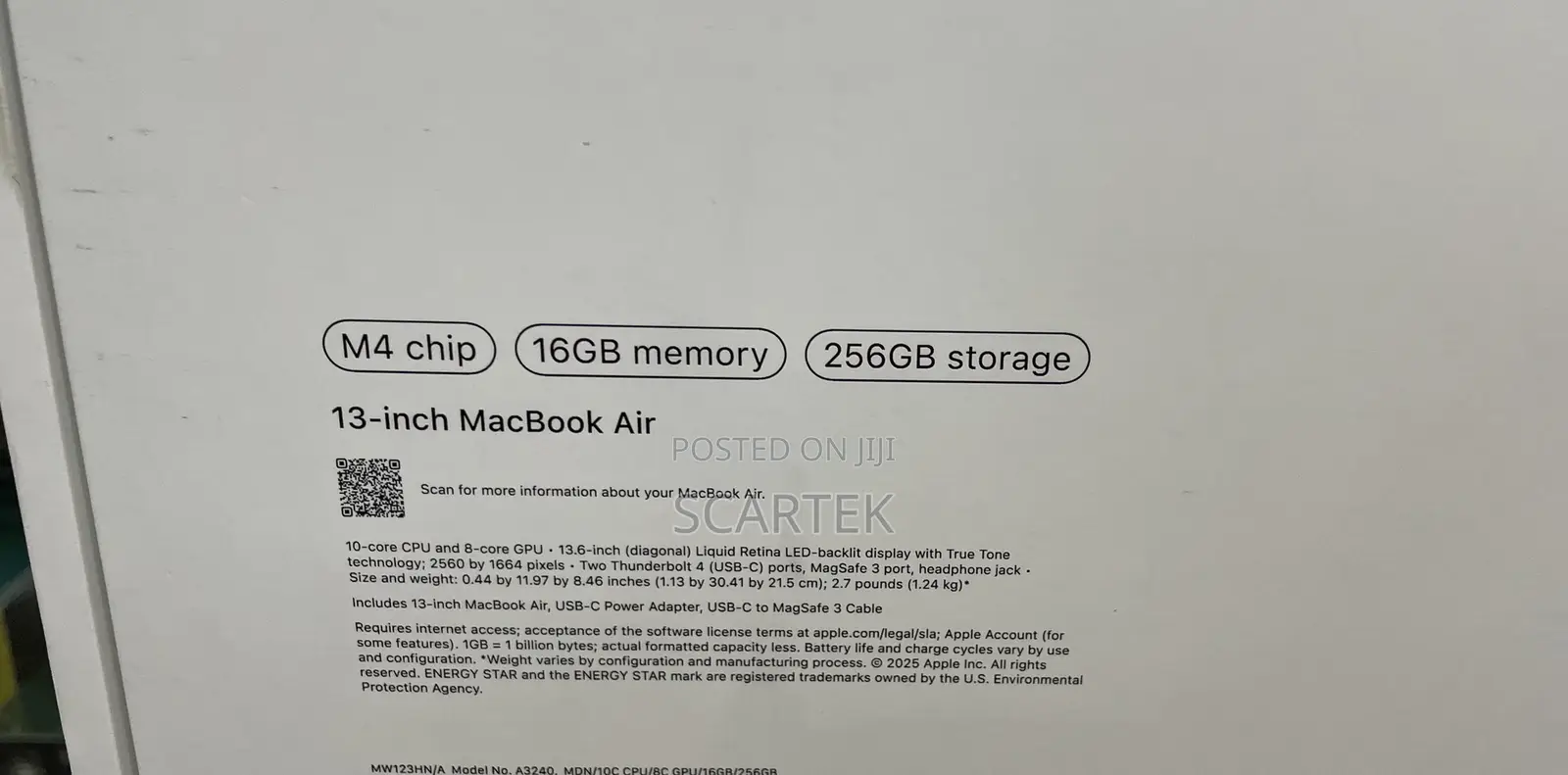 New Laptop Apple MacBook Air 16GB Apple M4 SSD 256GB
