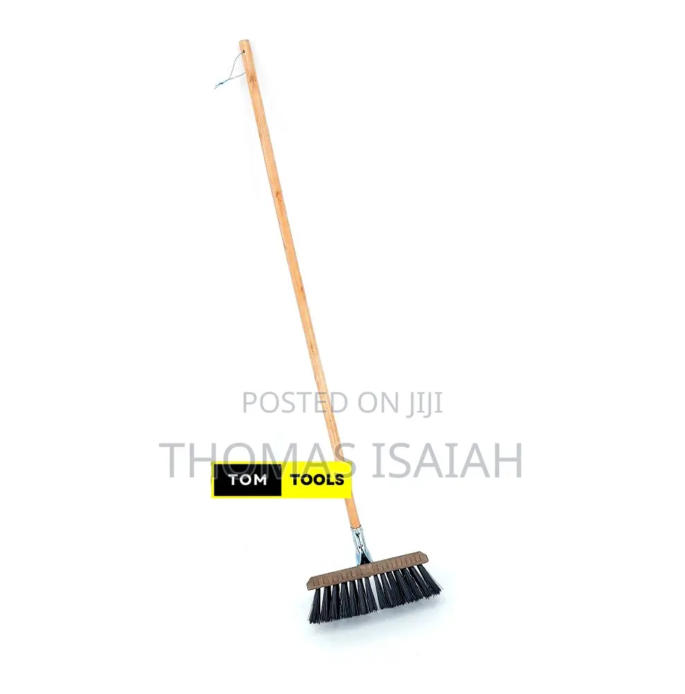 Hard Brush Stiff Bristle Push Broom With Metal Joint Handle