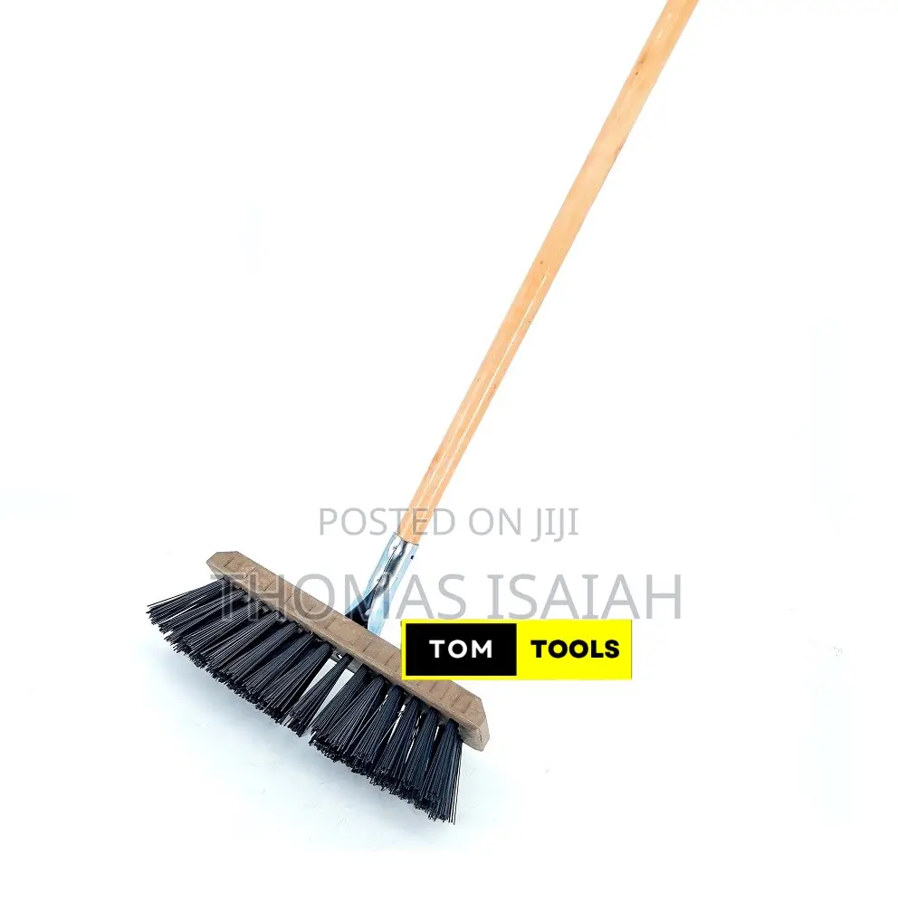 Hard Brush Stiff Bristle Push Broom With Metal Joint Handle