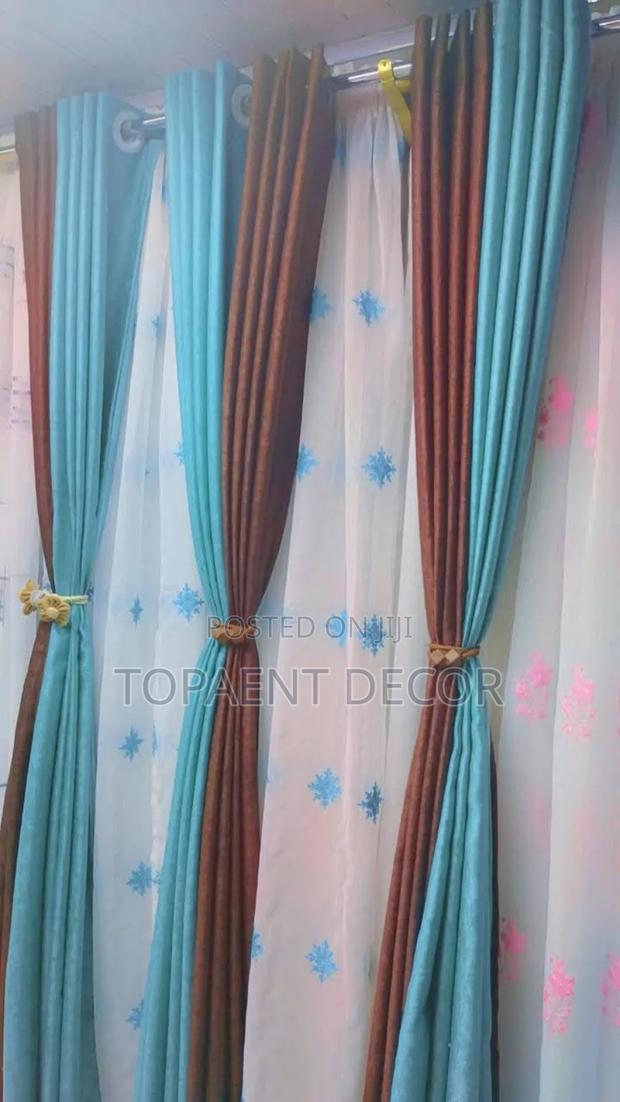 Bright Coloured Brown and Blue Window Curtains - main view